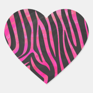 Zebra Black und Hot Pink Print Herz-Aufkleber