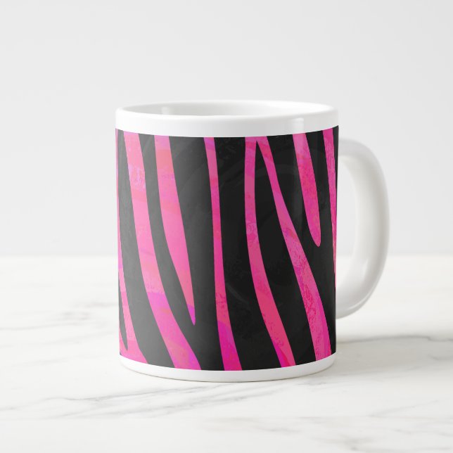 Zebra Black und Hot Pink Print Jumbo-Tasse (Vorderseite Rechts)