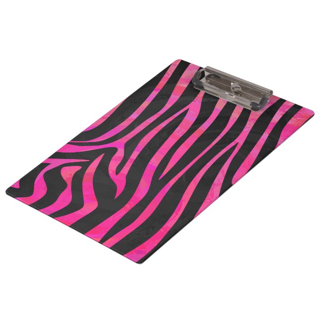 Zebra Black und Hot Pink Print Klemmbrett (Schrägansicht)
