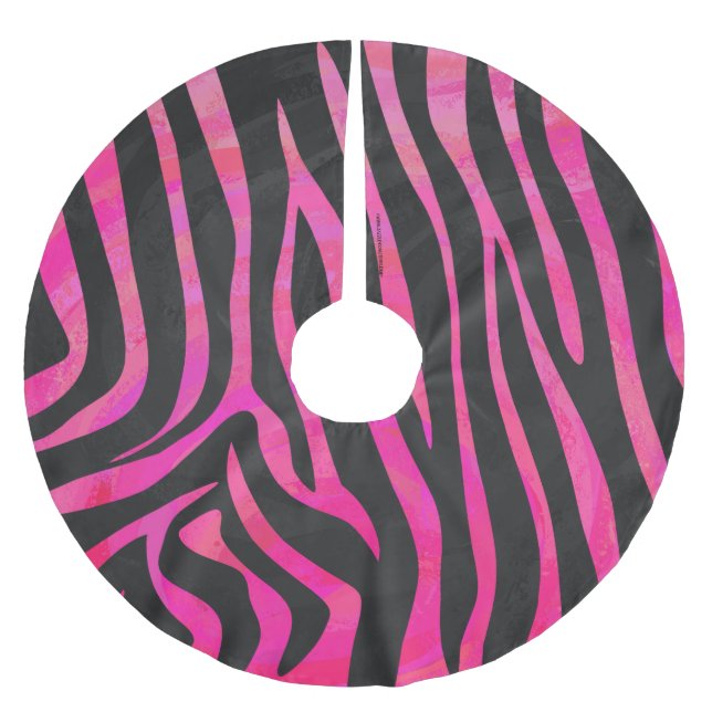 Zebra Black und Hot Pink Print Polyester Weihnachtsbaumdecke (Vorderseite)
