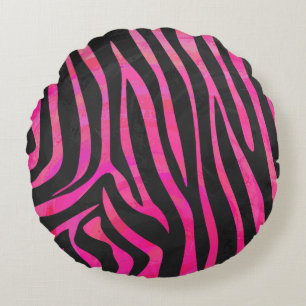 Zebra Black und Hot Pink Print Rundes Kissen