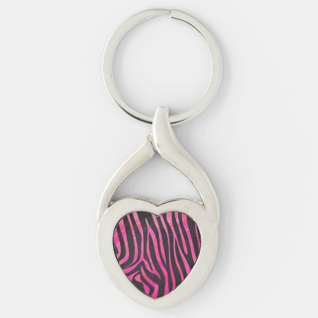 Zebra Black und Hot Pink Print Schlüsselanhänger (Vorderseite)