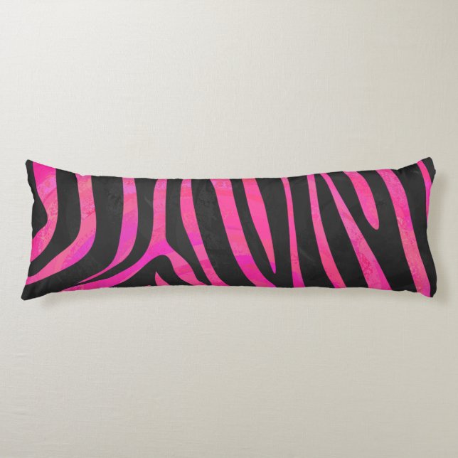 Zebra Black und Hot Pink Print Seitenschläferkissen (Vorderseite)