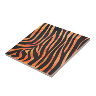Zebra Black und Orange Print Fliese