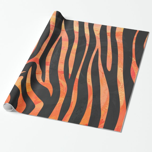 Zebra Black und Orange Print Geschenkpapier (Ungerollt)
