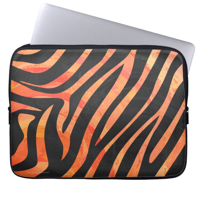 Zebra Black und Orange Print Laptopschutzhülle (Vorderseite)
