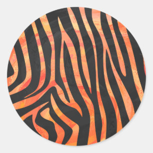 Zebra Black und Orange Print Runder Aufkleber