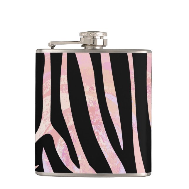 Zebra Black und Pink Print Flachmann (Vorderseite)