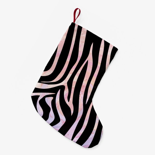 Zebra Black und Pink Print Kleiner Weihnachtsstrumpf (Vorderansicht (hängend))