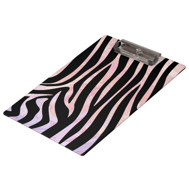 Zebra Black und Pink Print Klemmbrett (Schrägansicht)