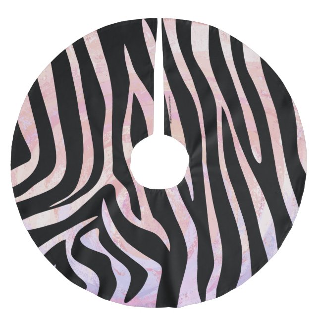 Zebra Black und Pink Print Polyester Weihnachtsbaumdecke (Vorderseite)