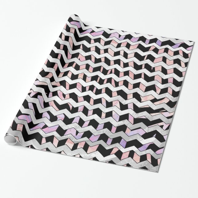 Zebra Black und Pink Zickzack Geschenkpapier (Ungerollt)