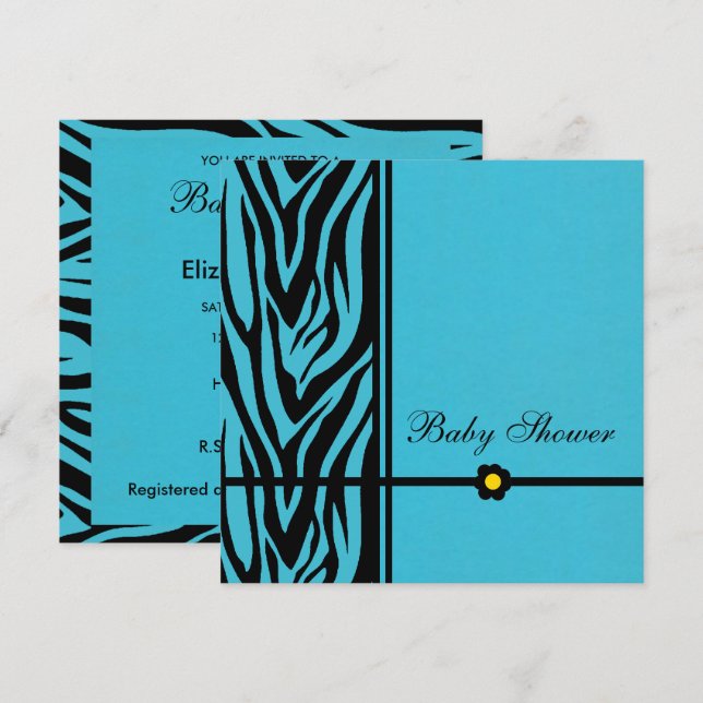 Zebra Blau-Baby Duschen-Junge Einladung (Vorne/Hinten)