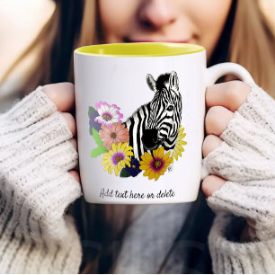 Zebra Blau Farbige Margerite Floral Wildlife Zweifarbige Tasse