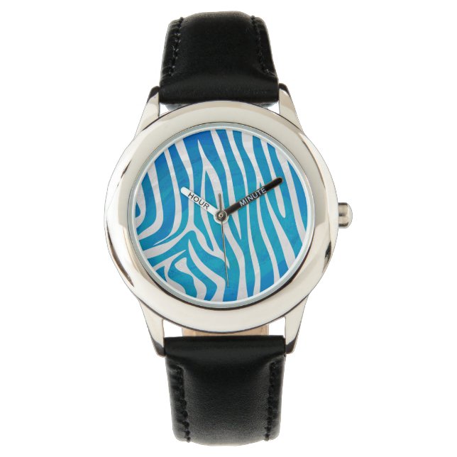 Zebra Blau und Weiß Armbanduhr (Vorderseite)