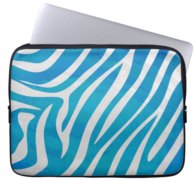 Zebra Blau und Weiß Laptopschutzhülle (Vorderseite)