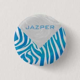Zebra Blau und Weiß mit Monogramm Button