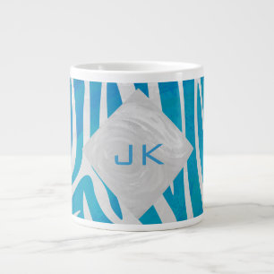 Zebra Blau und Weiß mit Monogramm Jumbo-Tasse