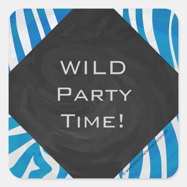 Zebra Blau und Weiß mit Monogramm Quadratischer Aufkleber (Vorderseite)