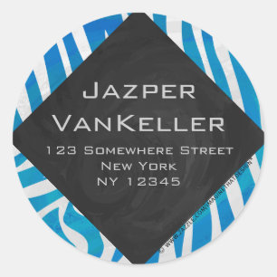 Zebra Blau und Weiß mit Monogramm Runder Aufkleber