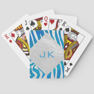 Zebra Blau und Weiß mit Monogramm Spielkarten
