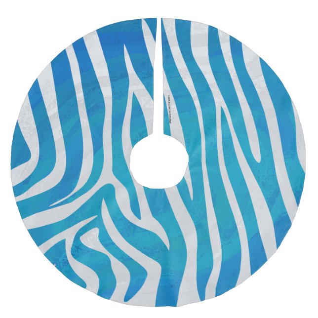 Zebra Blau und Weiß Polyester Weihnachtsbaumdecke (Vorderseite)