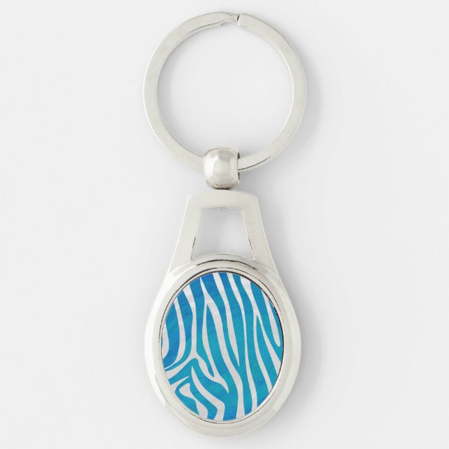 Zebra Blau und Weiß Schlüsselanhänger (Vorderseite)