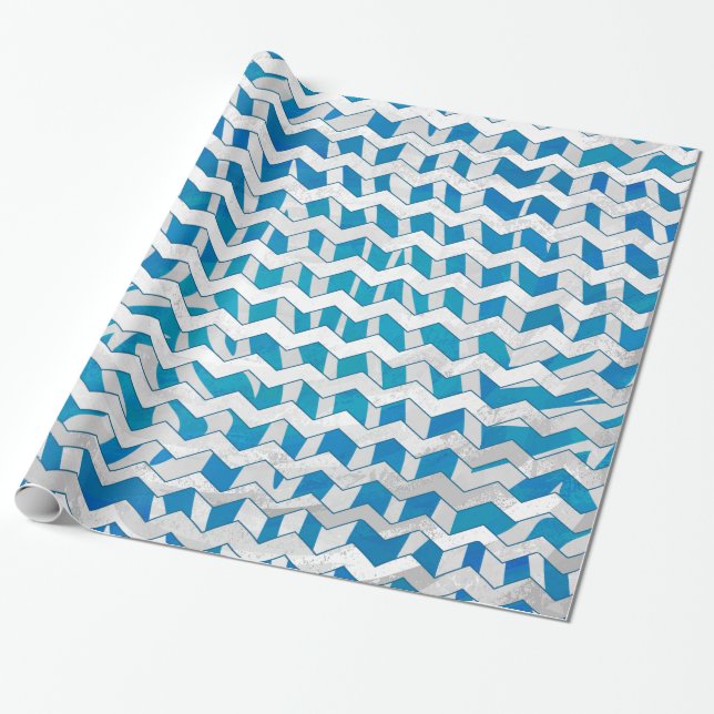 Zebra Blau und Weiß Zickzack Geschenkpapier (Ungerollt)