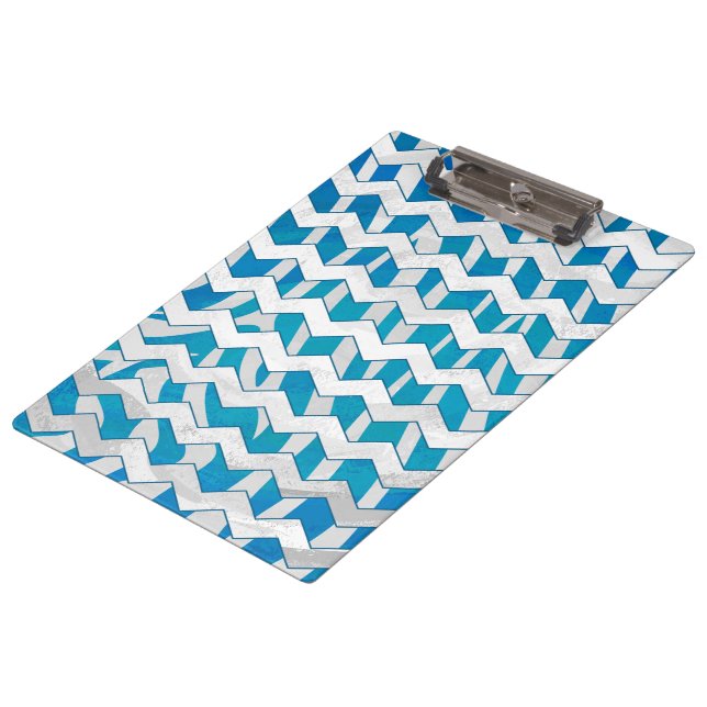 Zebra Blau und Weiß Zickzack Klemmbrett (Schrägansicht)