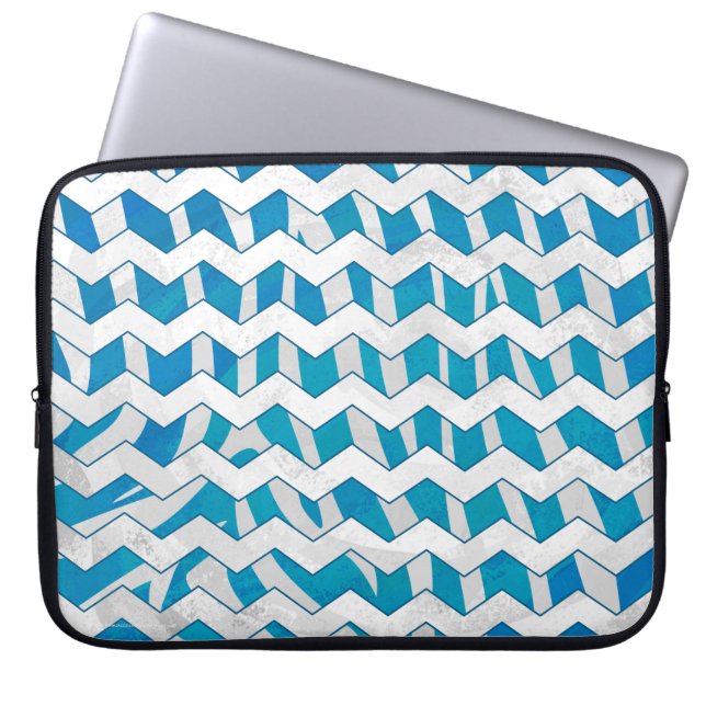 Zebra Blau und Weiß Zickzack Laptopschutzhülle (Vorderseite)