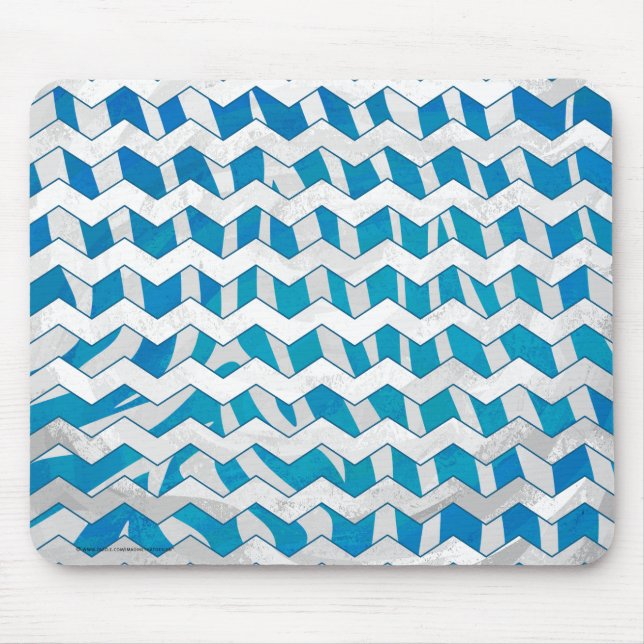 Zebra Blau und Weiß Zickzack Mousepad (Vorne)
