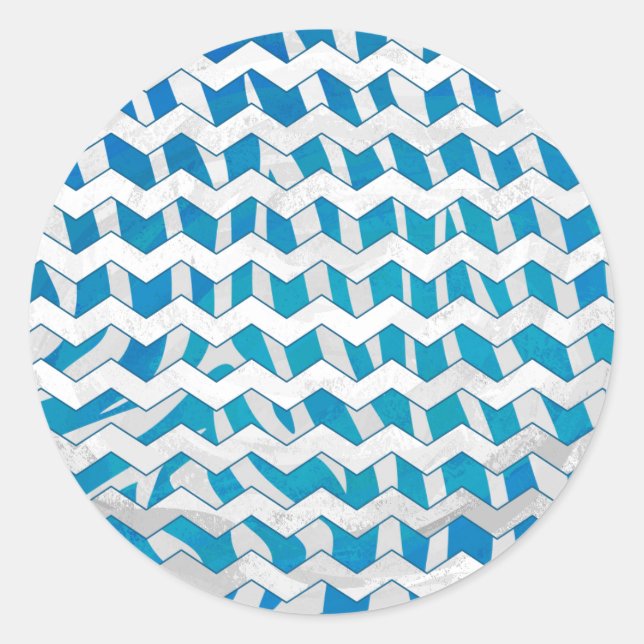 Zebra Blau und Weiß Zickzack Runder Aufkleber (Vorderseite)
