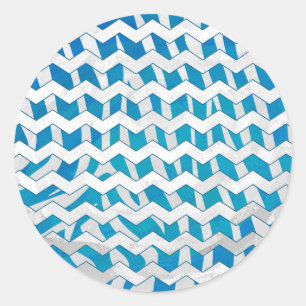 Zebra Blau und Weiß Zickzack Runder Aufkleber