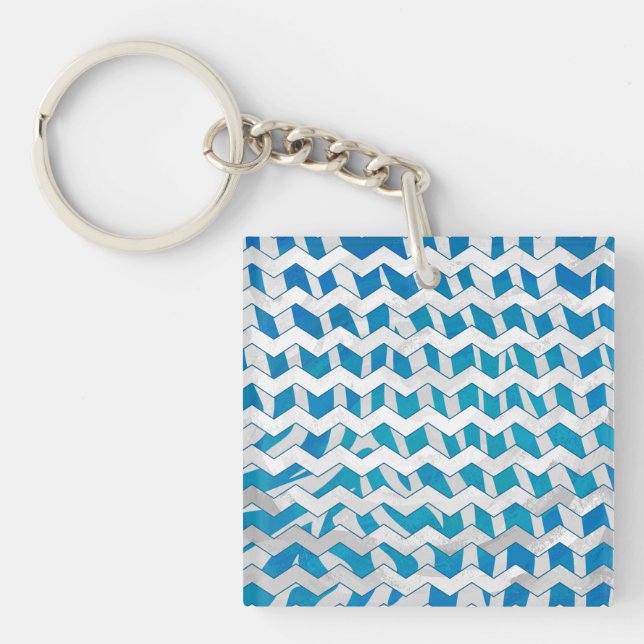 Zebra Blau und Weiß Zickzack Schlüsselanhänger (Vorderseite)