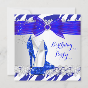Zebra Blau Weiß Blau Absatz Perlen Geburtsdag Einladung
