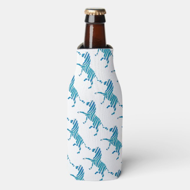 Zebra Blau-Weiße Silhouette Flaschenkühler (Flaschenvorderseite)