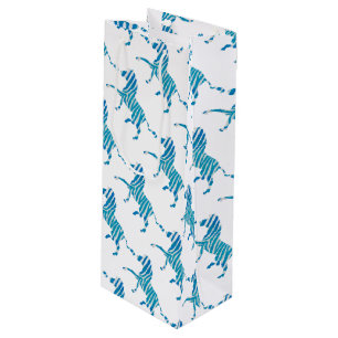 Zebra Blau-Weiße Silhouette Geschenktüte Für Weinflaschen