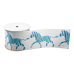 Zebra Blau-Weiße Silhouette Satinband