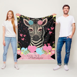Zebra Bloral Heart Print Blanket Fleecedecke