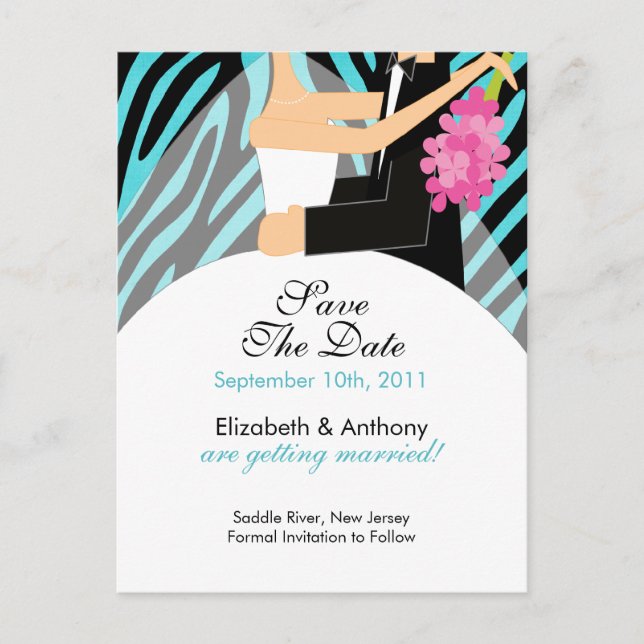 Zebra Bride Groom Save the Date POSTCARD! Ankündigungspostkarte (Vorderseite)