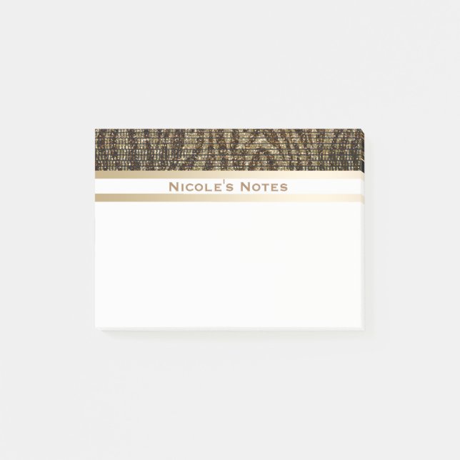 Zebra Brown Gold Sparkle Glam Trendy Personalisier Post-it Klebezettel (Vorderseite)