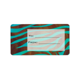 Zebra Brown und Aquamarin mit Monogramm Adressaufkleber