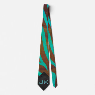 Zebra Brown und Aquamarin mit Monogramm Krawatte