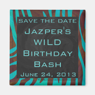 Zebra Brown und Aquamarin mit Monogramm Magnet