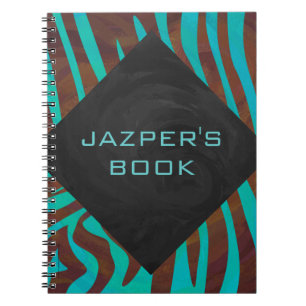 Zebra Brown und Aquamarin mit Monogramm Notizblock
