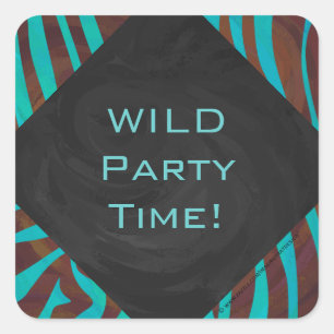 Zebra Brown und Aquamarin mit Monogramm Quadratischer Aufkleber