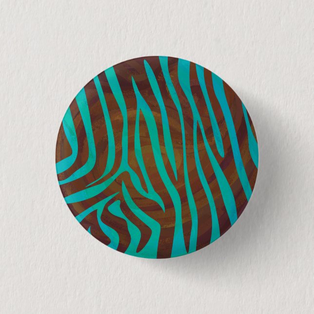 Zebra Brown und Aquamarin Print Button (Vorderseite)
