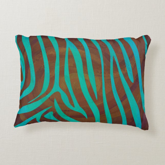 Zebra Brown und Aquamarin Print Dekokissen (Rückseite)