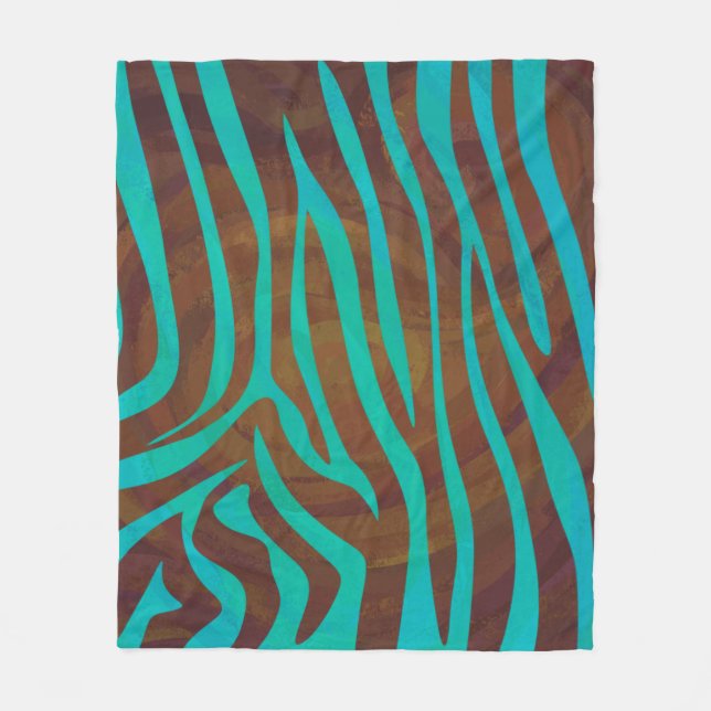 Zebra Brown und Aquamarin Print Fleecedecke (Vorderseite)