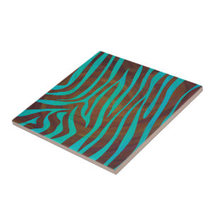 Zebra Brown und Aquamarin Print Fliese
